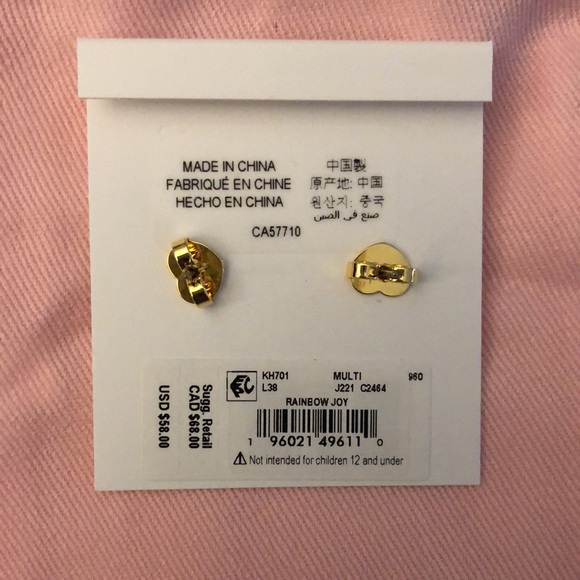 Kate Spade Gold Plated Heart Rainbow Joy Stud Earrings Muti Colored Crystal NWT - Picture 11 of 16